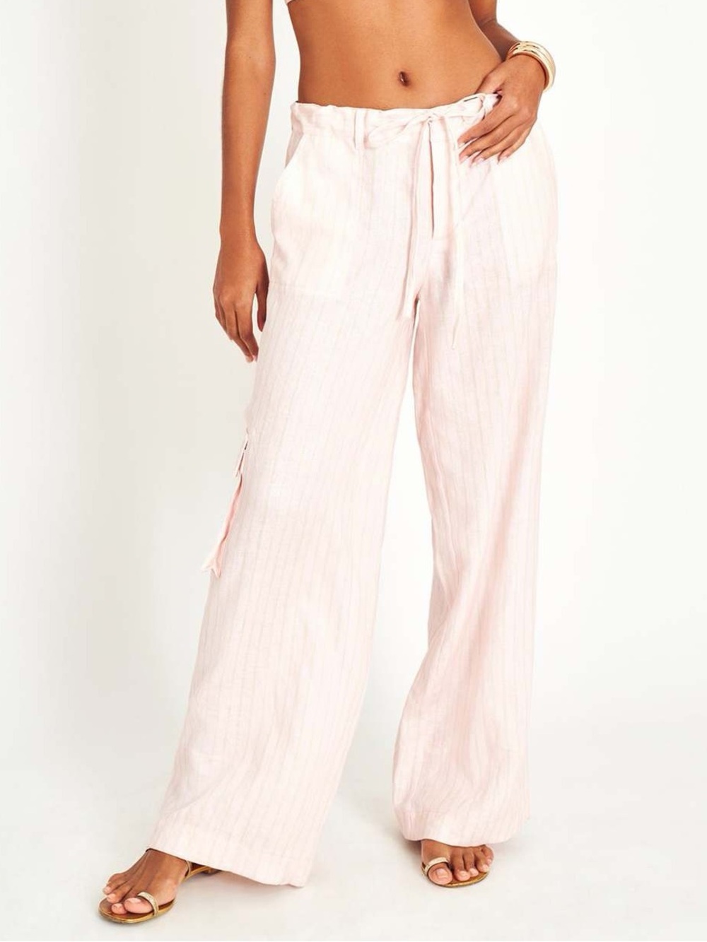 Loveshackfancy Cedric Pink Stripe Linen Cargo Pant 4